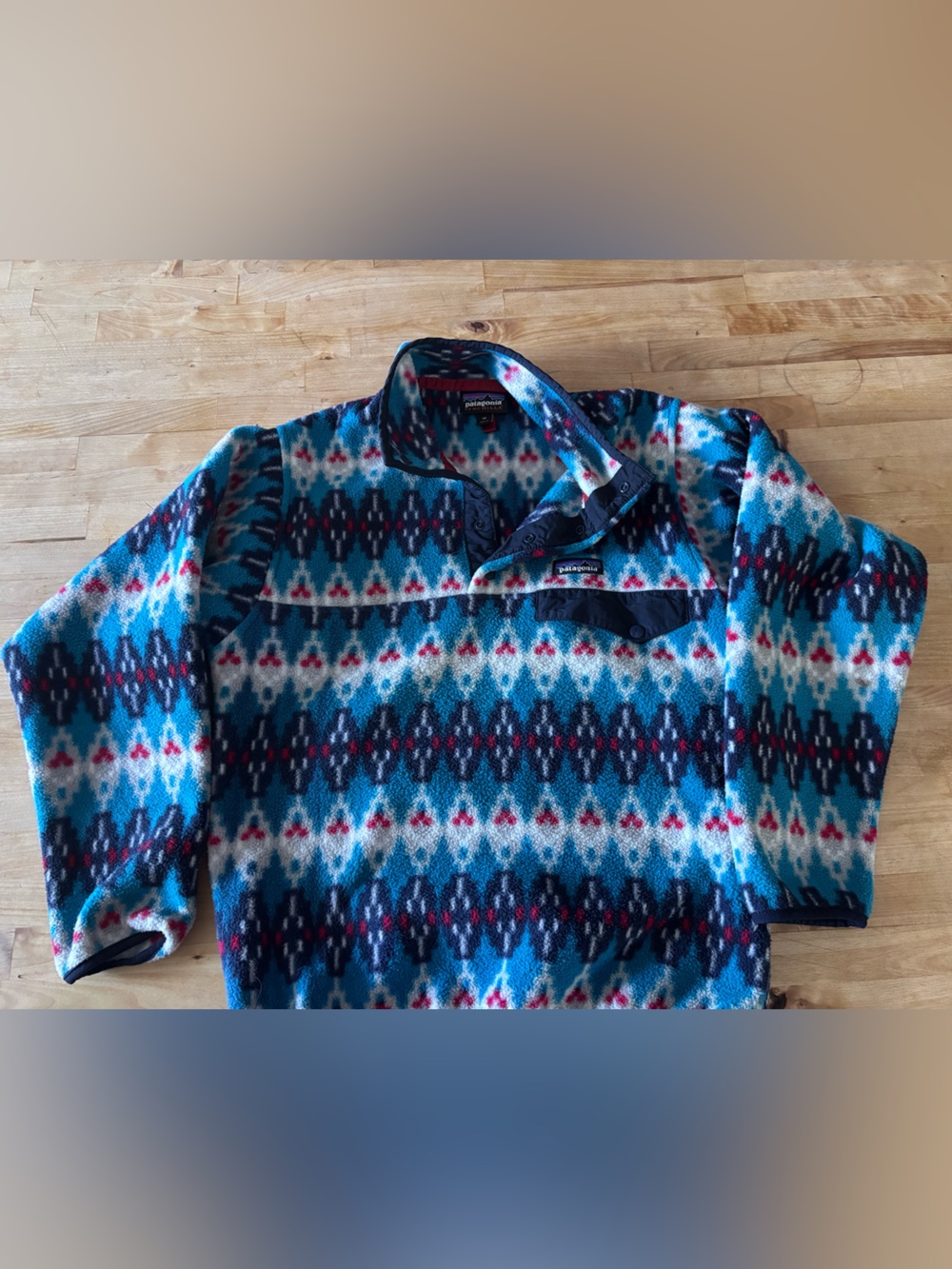 Patagonia Synchilla Blue Geometric Snap-Front Fleece Pullover